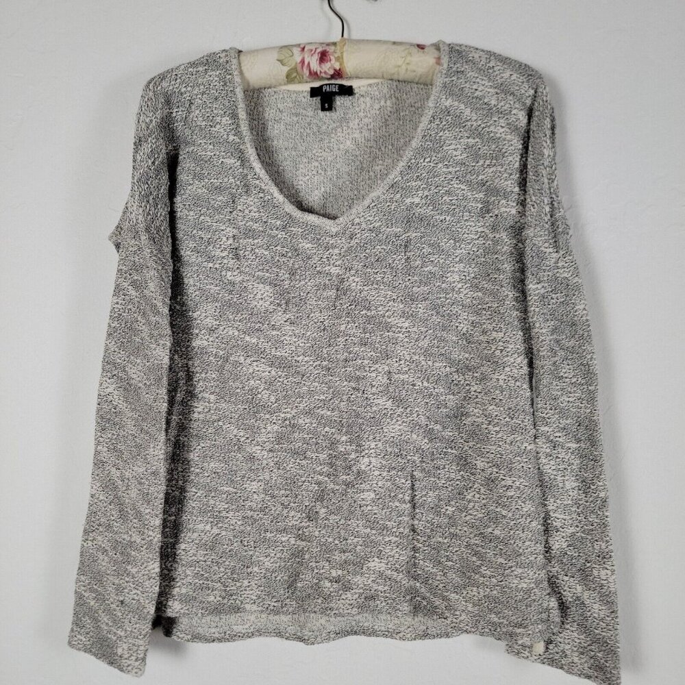 Paige Womens Small Gray V-Neck Martine Slub Heathered Knit Pullover Sweater